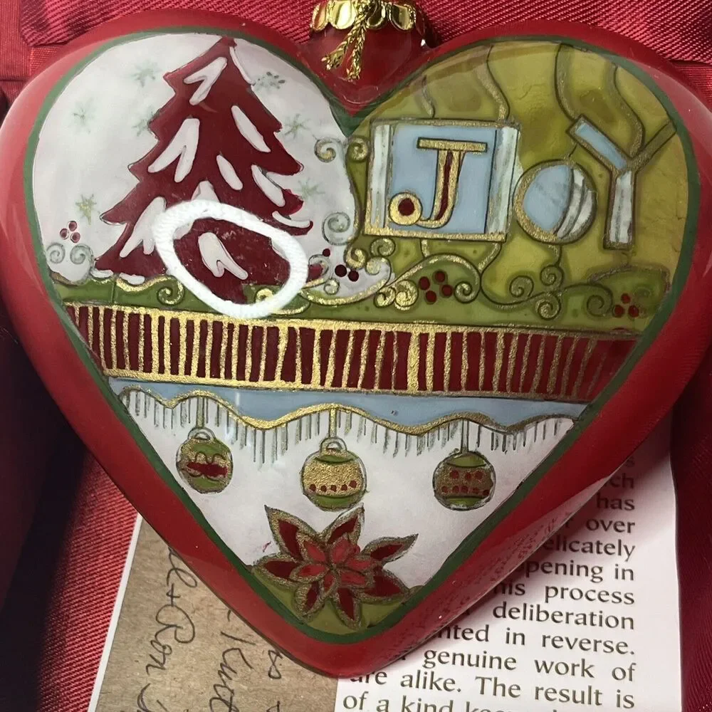 Pier 1 Li Bien 2008 Noel Joy Christmas Heart Hand Painted Ornament With Box